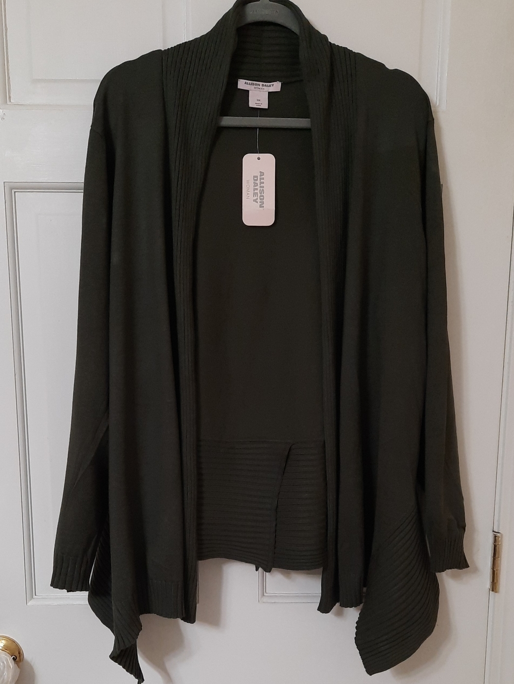 Allison Daley Olive Open-Front Draped Cardigan